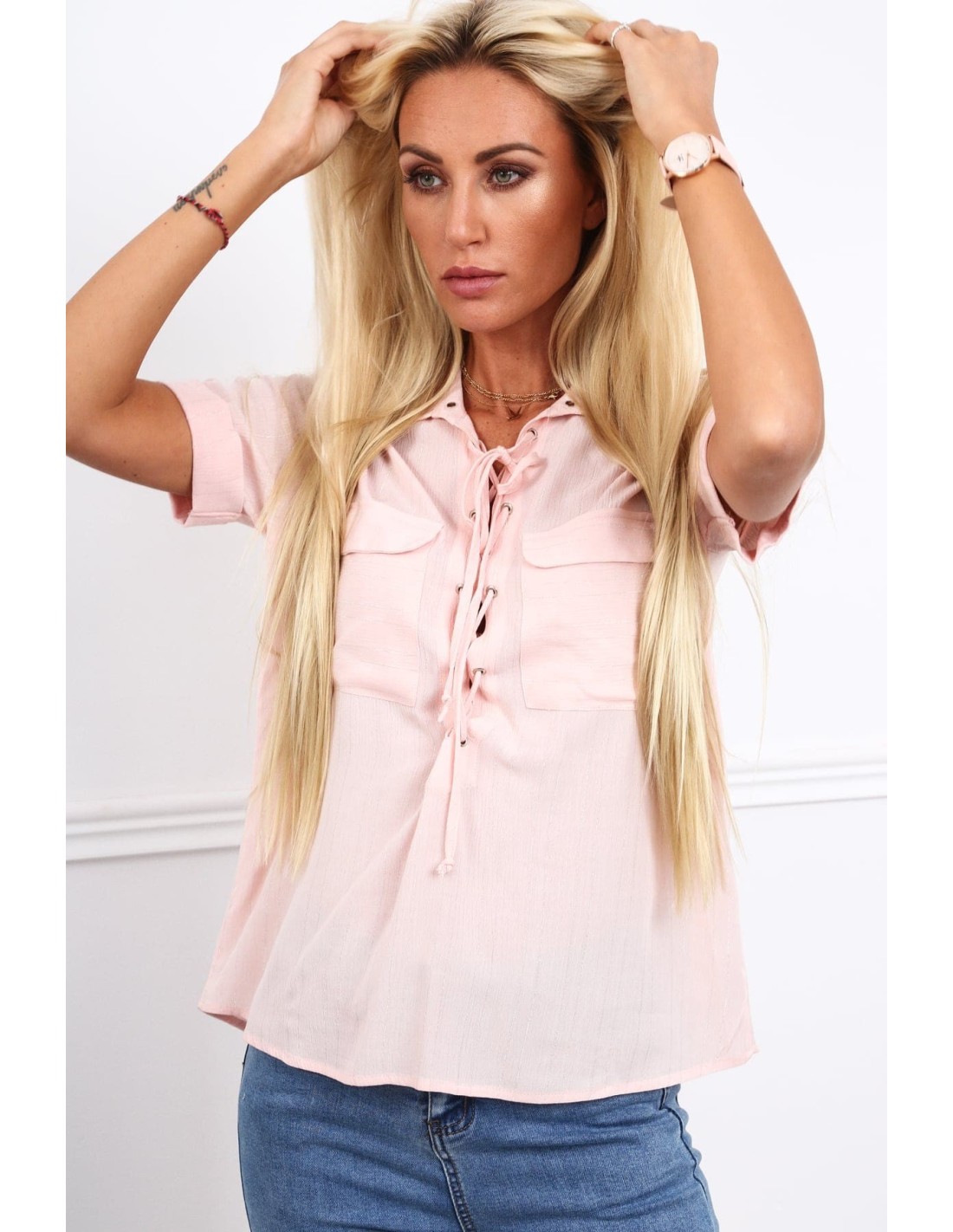 Powder-colored short-sleeved shirt MP25951 - Online store - Boutique